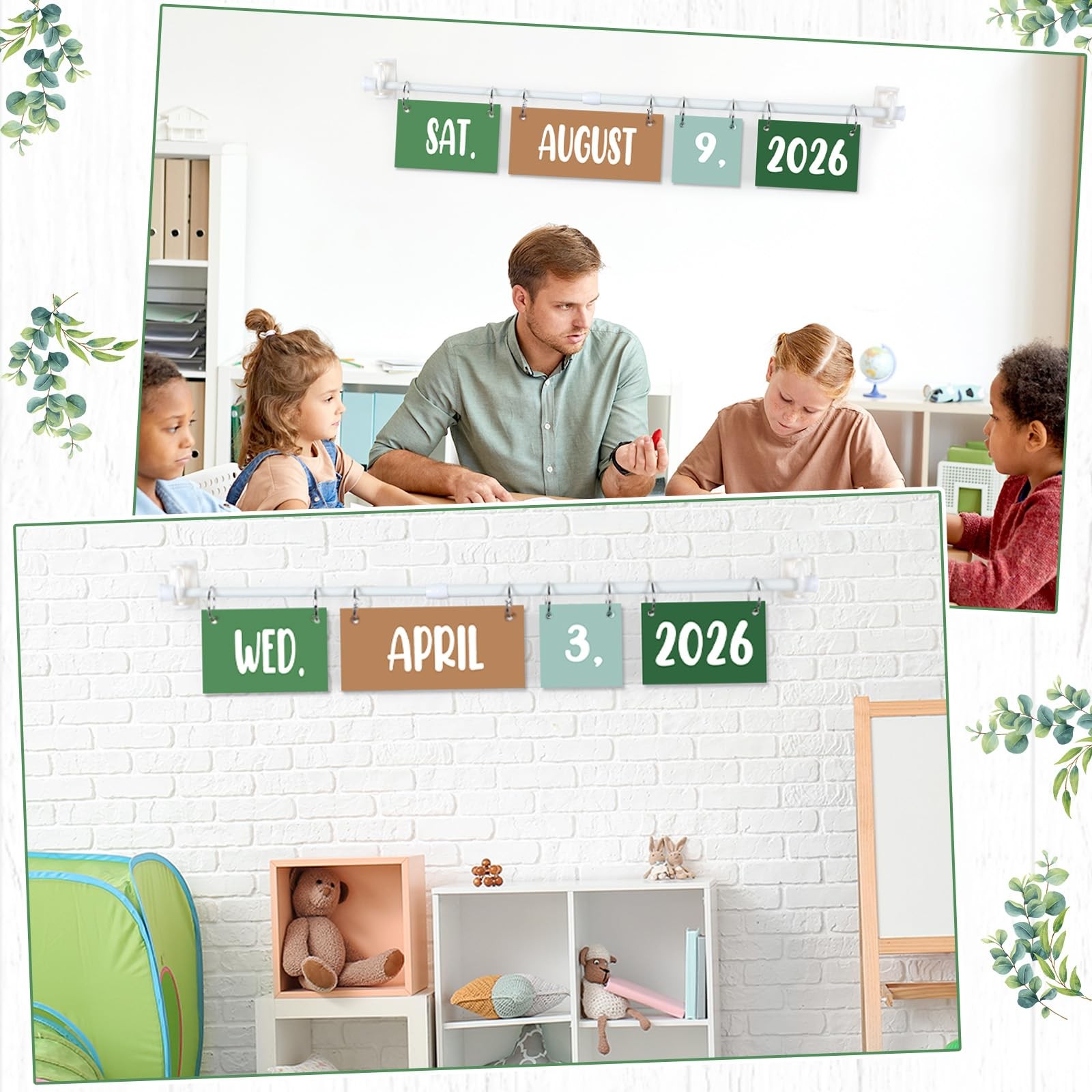 Lonfliness Flip Calendar Bulletin Board Set with Holder Adjustable Sage Green