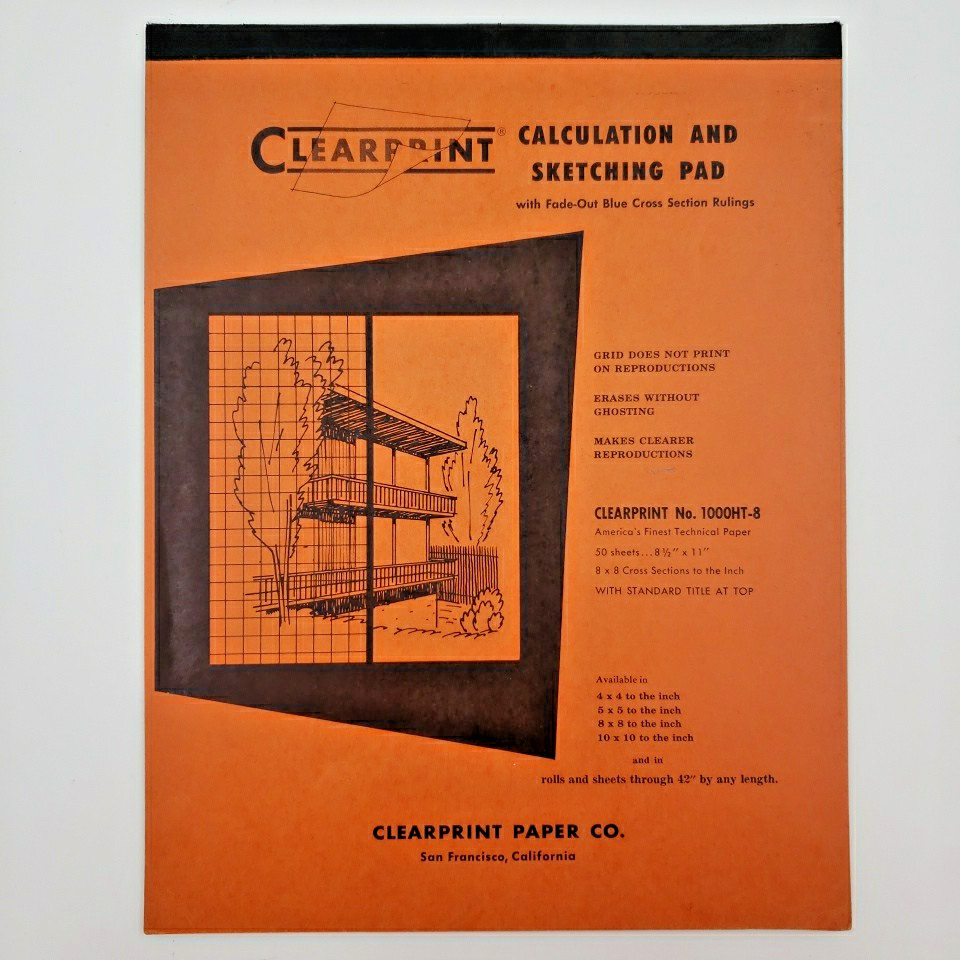 CLEARPRINT Fade Out Calculation Sketch Pad Drafting Grid Paper 70s Retro 8×8 in