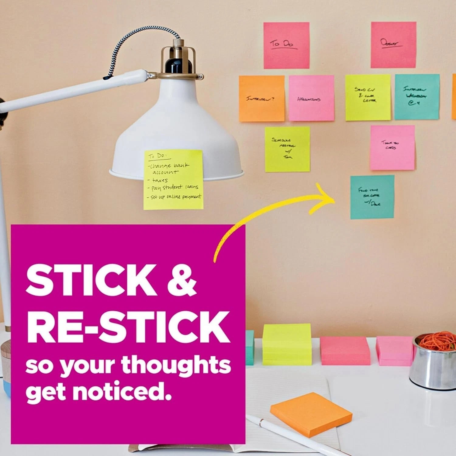 Multi-Color Super Sticky Notes – 90 Sheets, 2X Sticking Power for Maximum Impact
