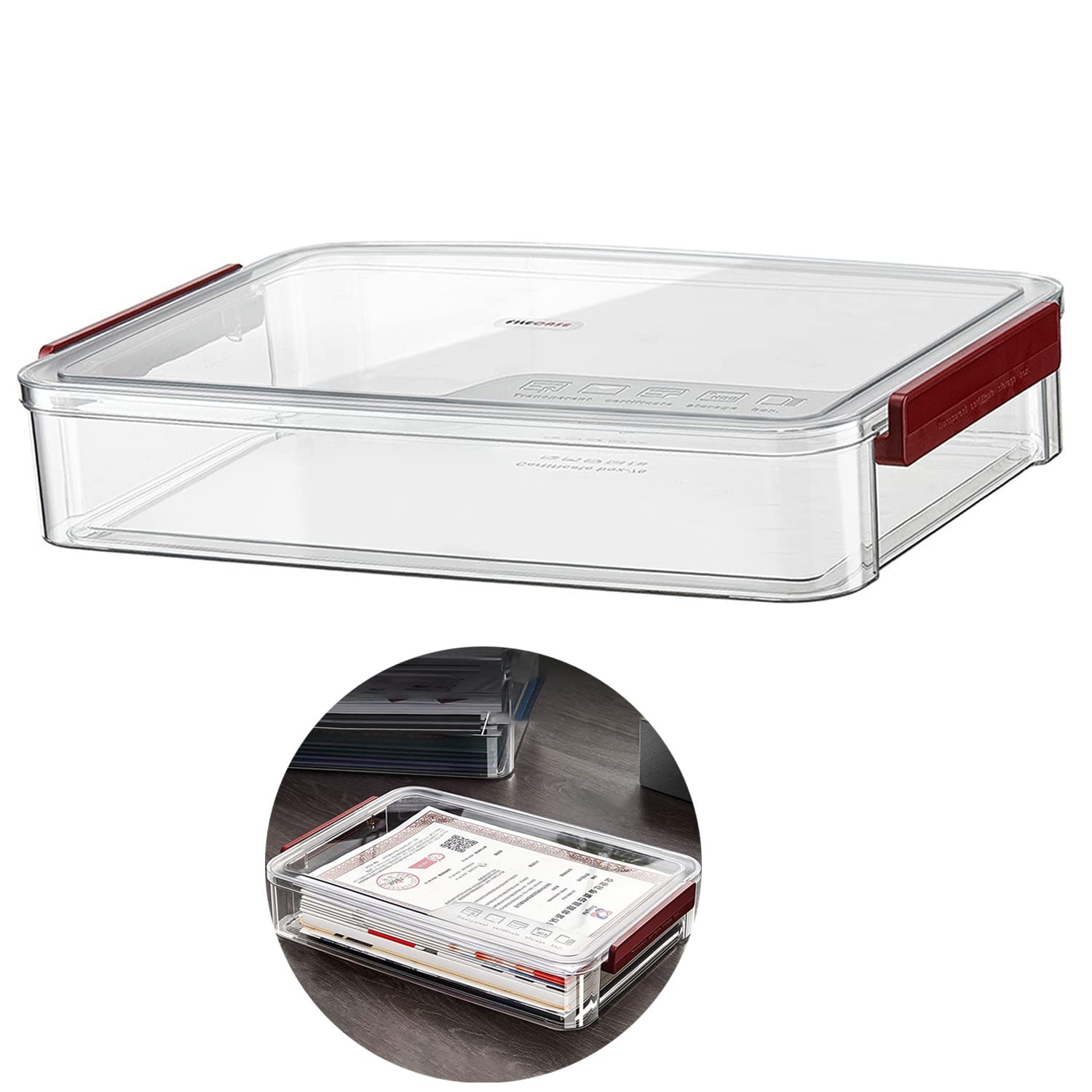 Clear File Storage Box A4 for 8″x11″ Paper, Stackable Plastic Organizer – Desk