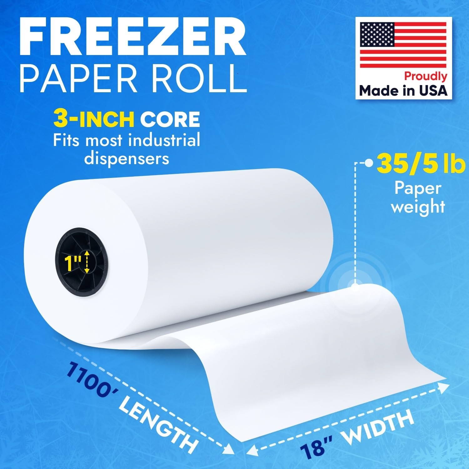 Paclord 18″ x 13200″ (1100′) Made in USA White Freezer x 1100′,