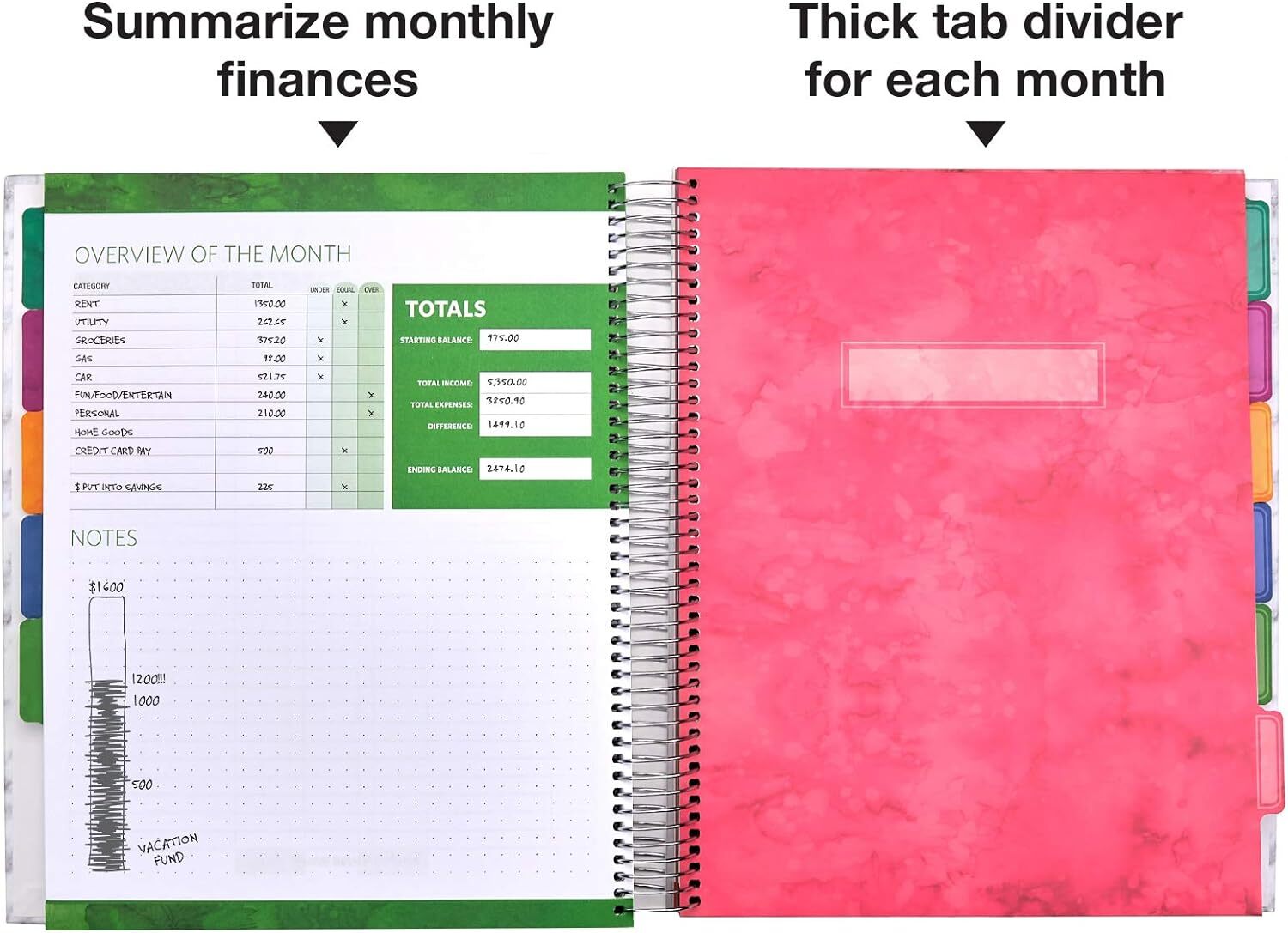 Global Printed Products Budget Planner & Monthly Bill Organizer Large, White