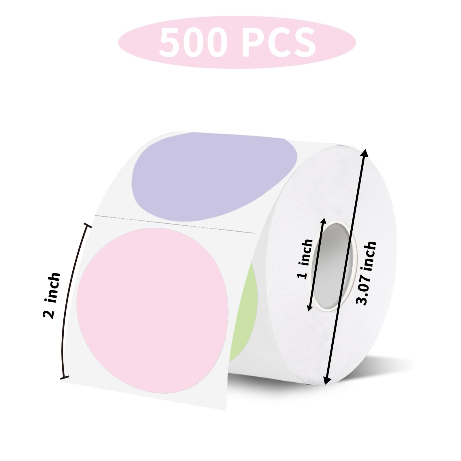 Thermal Labels 2 Inch Round, 600 Per Roll, DIY Logo, Color Coding, Multicolor