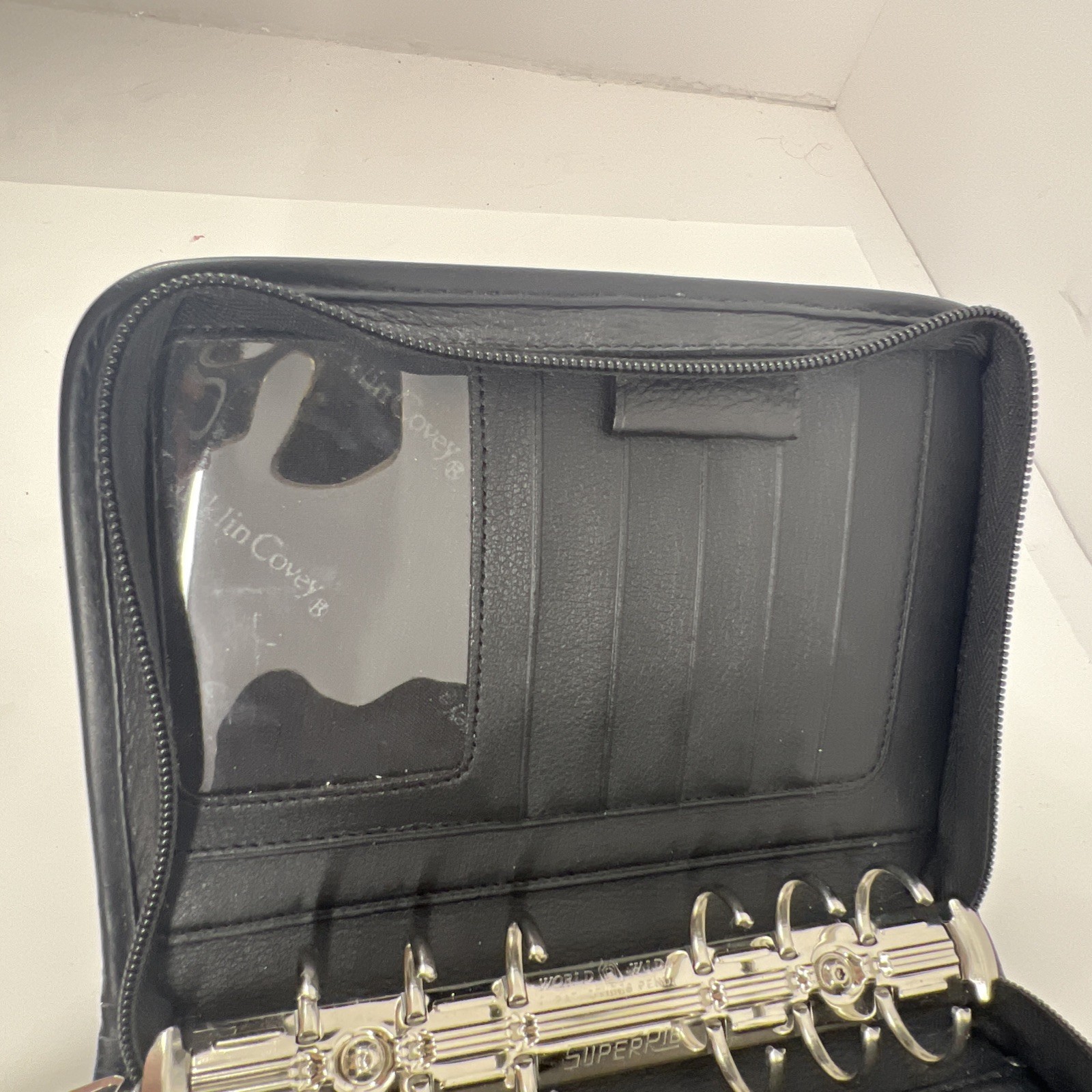 Franklin Covey Leather 6 Ringed Binder W/ Inserts Mini Pocket Sized Black Daily