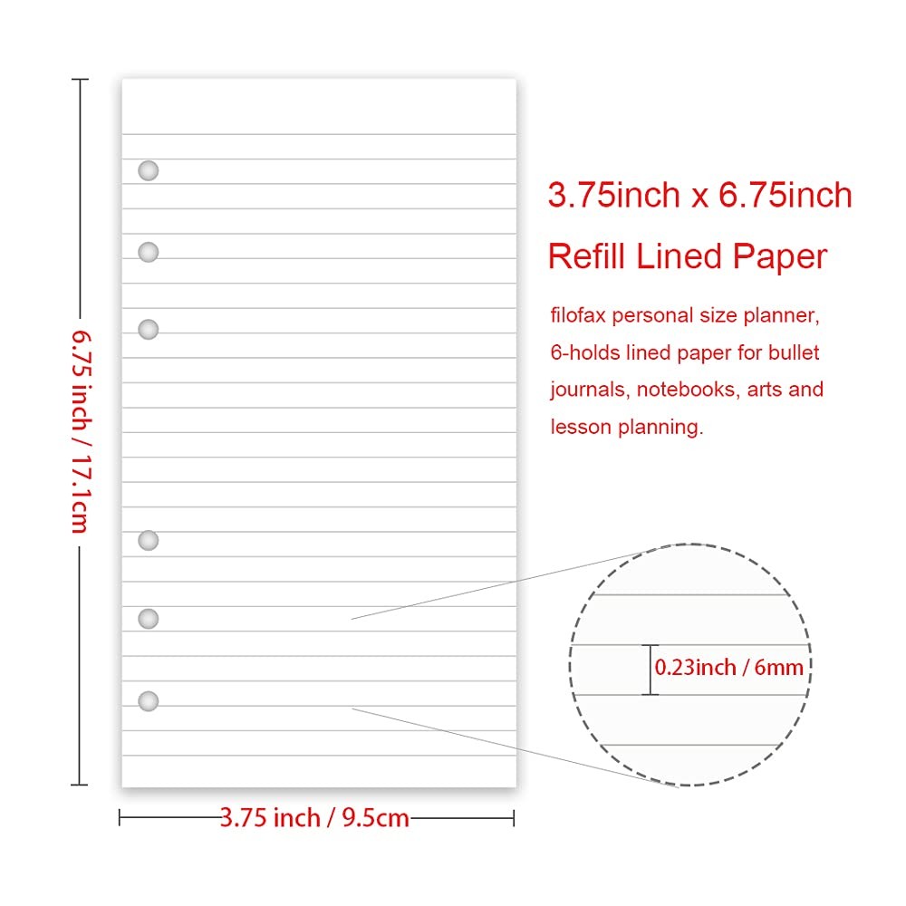 A6 Lined Refill Paper, 100 Sheets/200 Pages Loose Leaf 100 Sheets, White