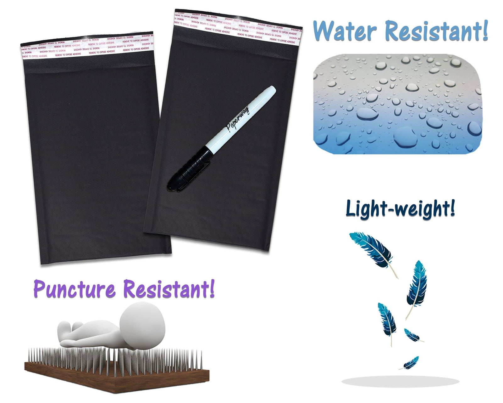 4×8, 5×9, 6×10, 8×12 Black Matte Kraft Bubble Mailers! Colorful Unique Quality P