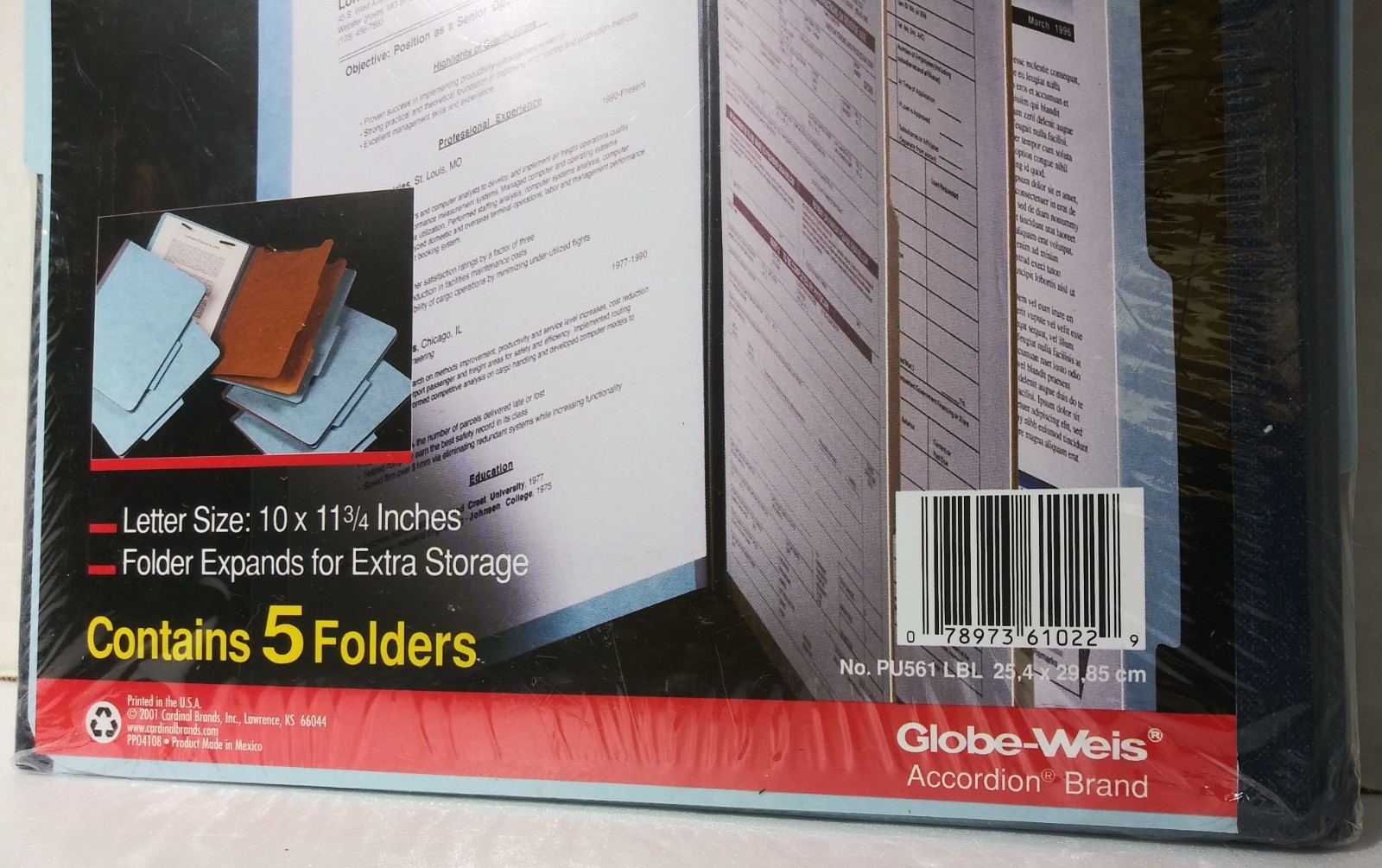 Globe Weis PU561-LBL Classification File Folders 5-Pack, 2 inner partitions