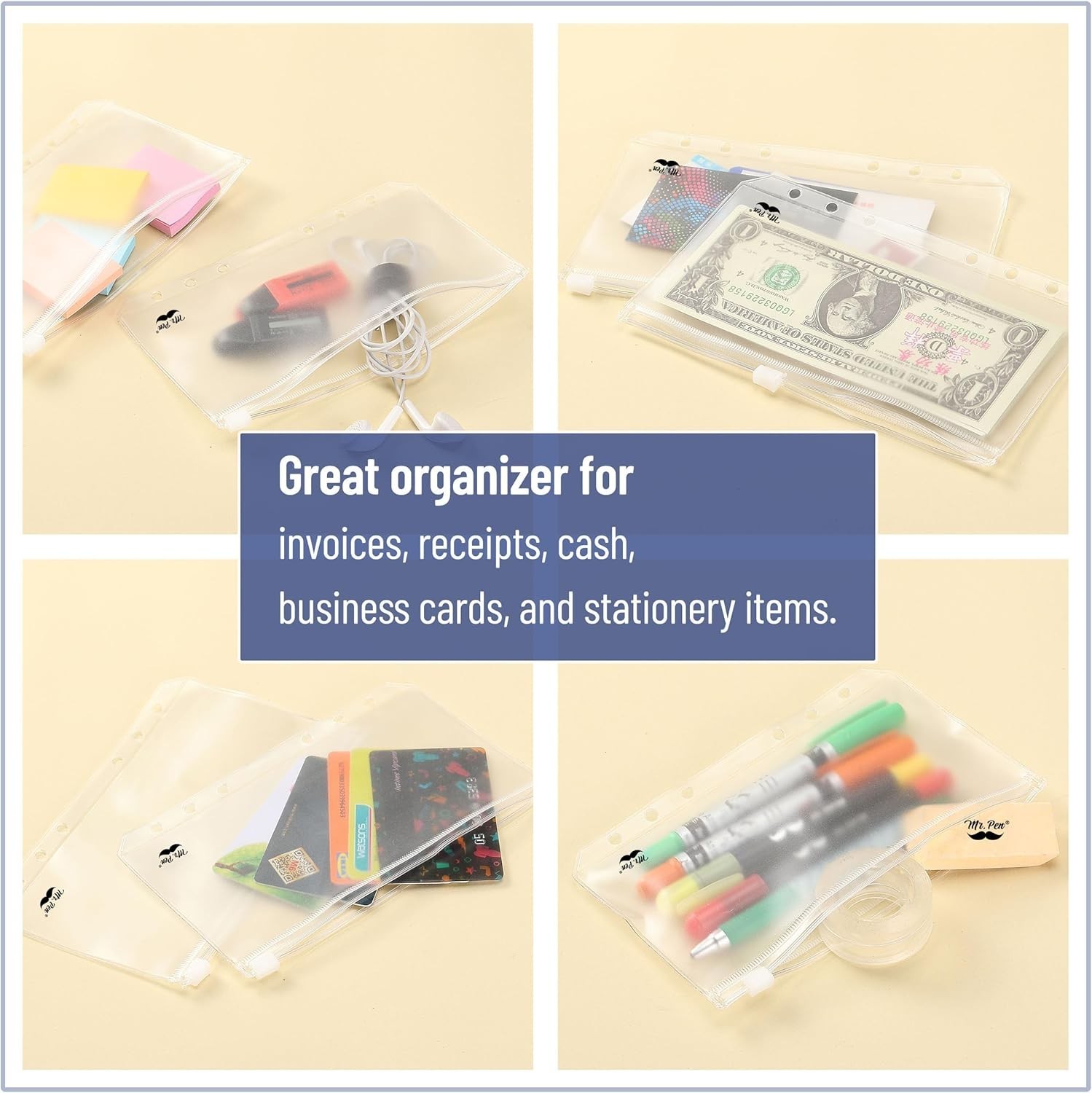 A6 Binder Pockets, 8 Pack, 6 Holes, Clear Zipper Folders for Budgeting, Cash …