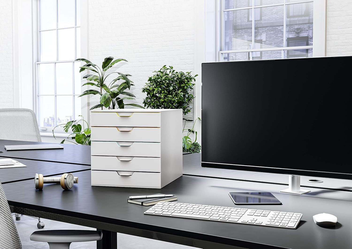 Varicolor 5 Drawer Unit – White Desktop Drawer Set with 5 Color Coded Draws – Le