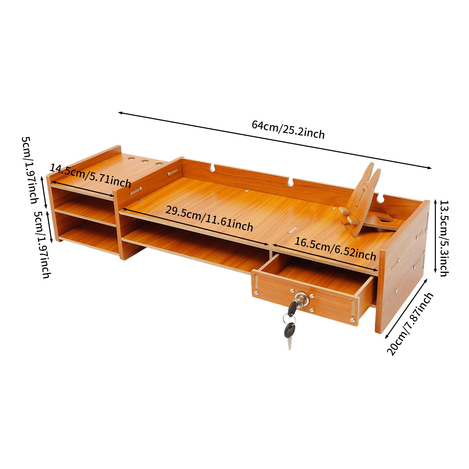 Wood Desk Organizer Office Home Computer Monitor Stand Holder Desktop Storage