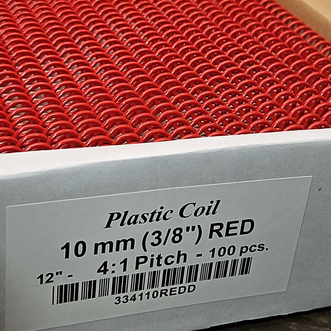 12″ Red Plastic Coil Binding Supplies 10mm 100pcs 4:1
