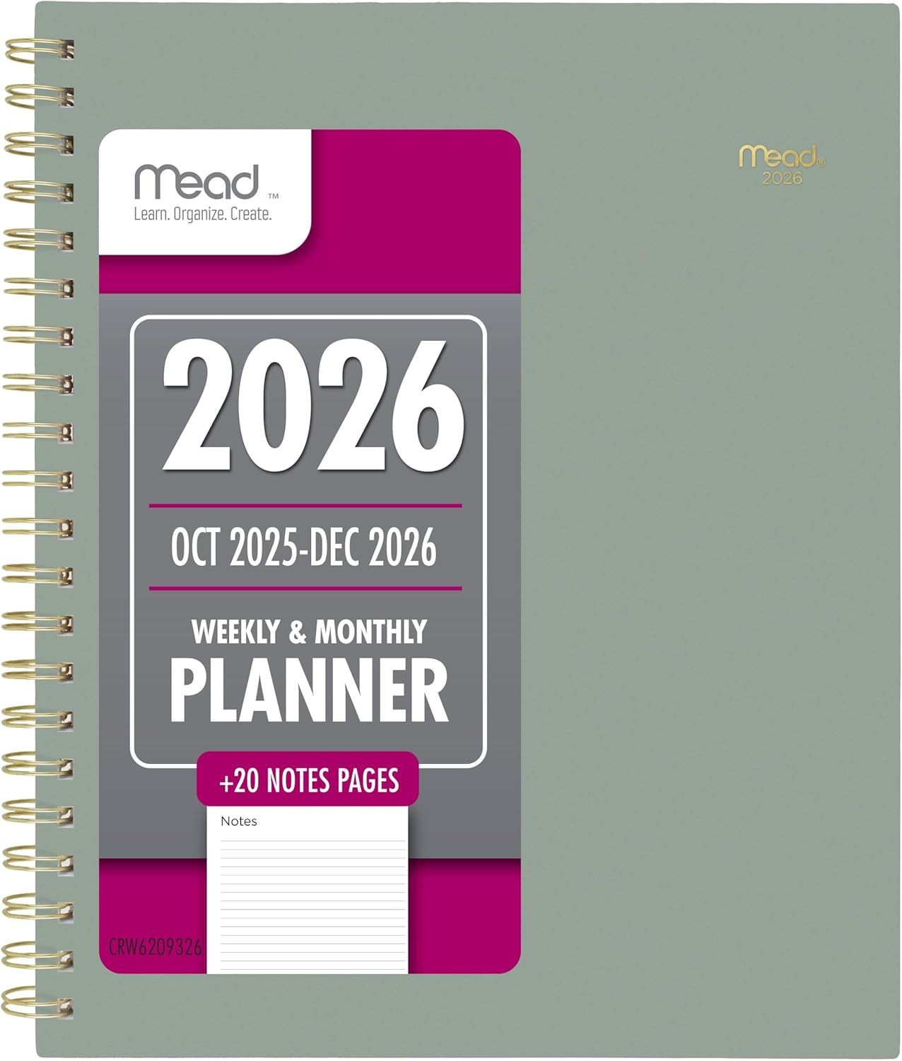 2026 Planner, Weekly & Monthly, 15-Month, 8-1/2″ X 11″, Large, Basic, Sage Green