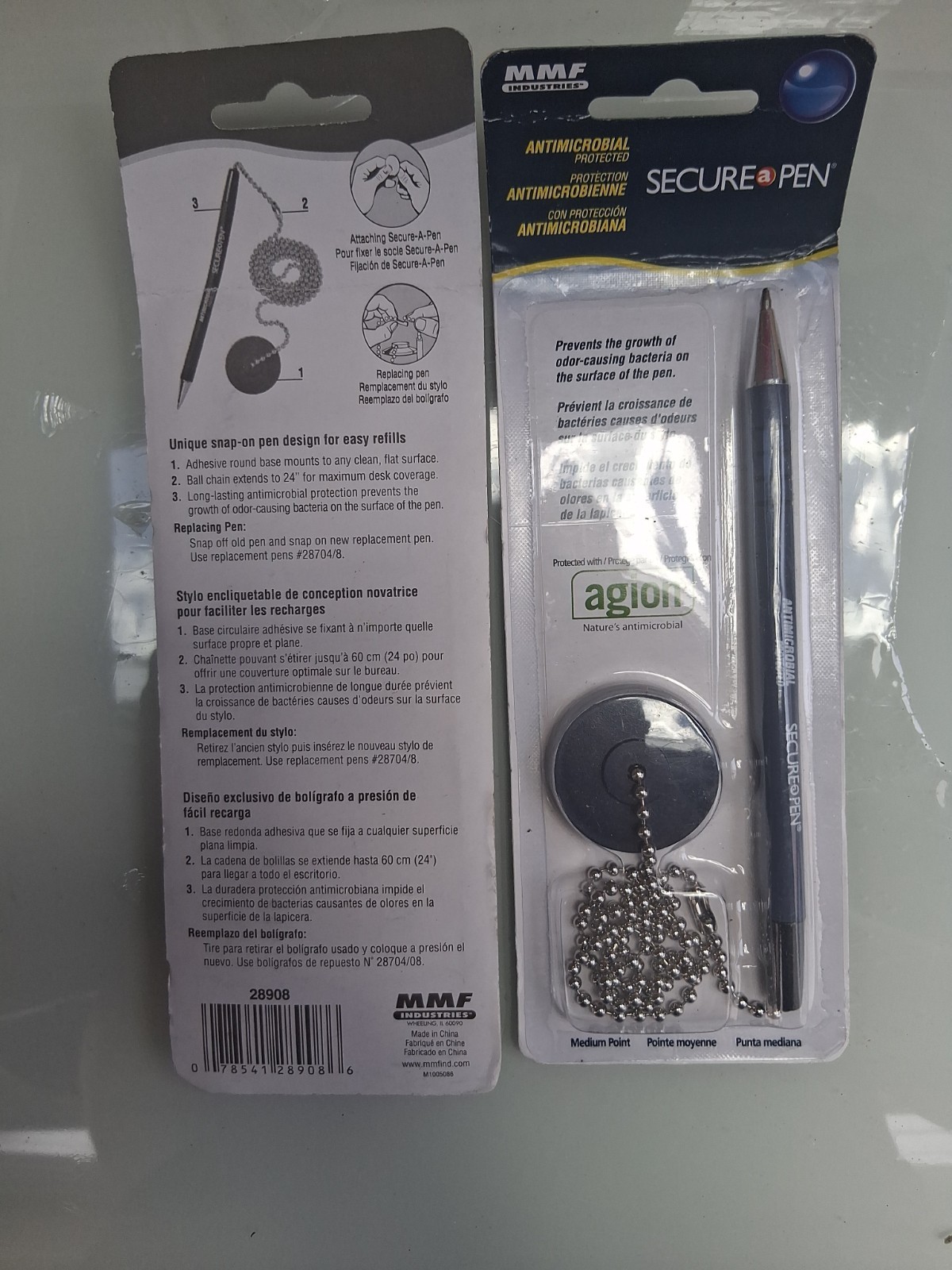 Industries Secure-A-Pen Antimicrobial Protected 28908 medium point NEW 2-pack