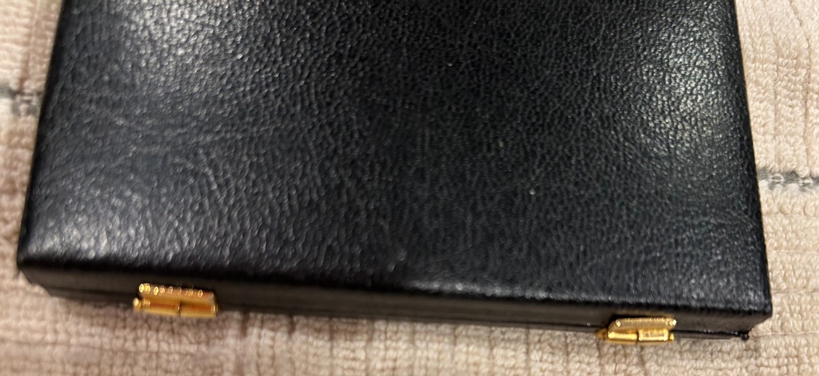 Mini Leather Business Card Holder Case Briefcase Black Gold Carry, Desk Display