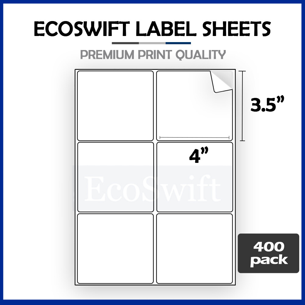 (2400) 4 x 3 1/3 EcoSwift Laser/Ink Address Shipping Adhesive Labels 6/sheet