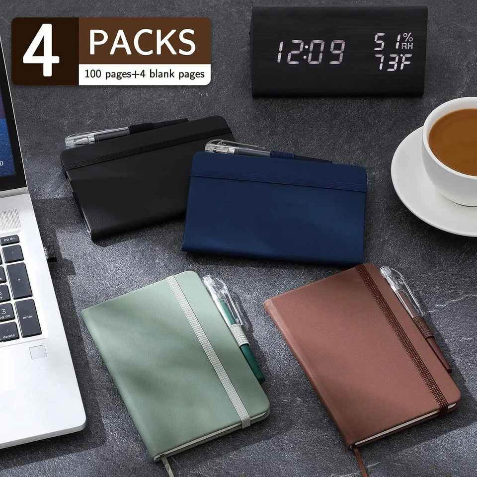 NETANY 4 Pack Small Notebook Pocket Notebook, A6 Mini Leather Hardcover Journal,