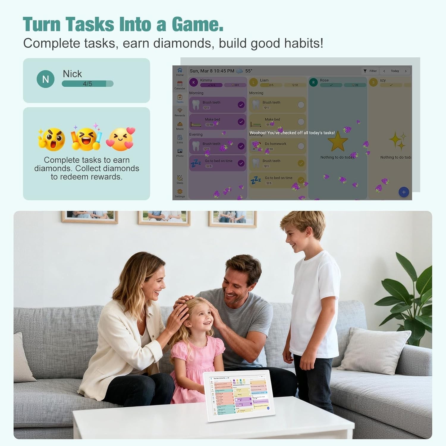 BMDIGIPF Digital Family Calendar 10.1-inch White Touch Screen