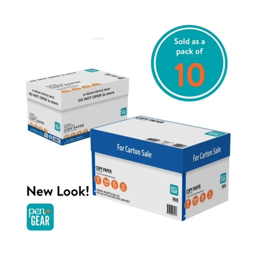 Pen+Gear Copy Paper 8.5″ x 11″ 92 Bright White 20 lb 10 Ream Case (5,000 Sheets)