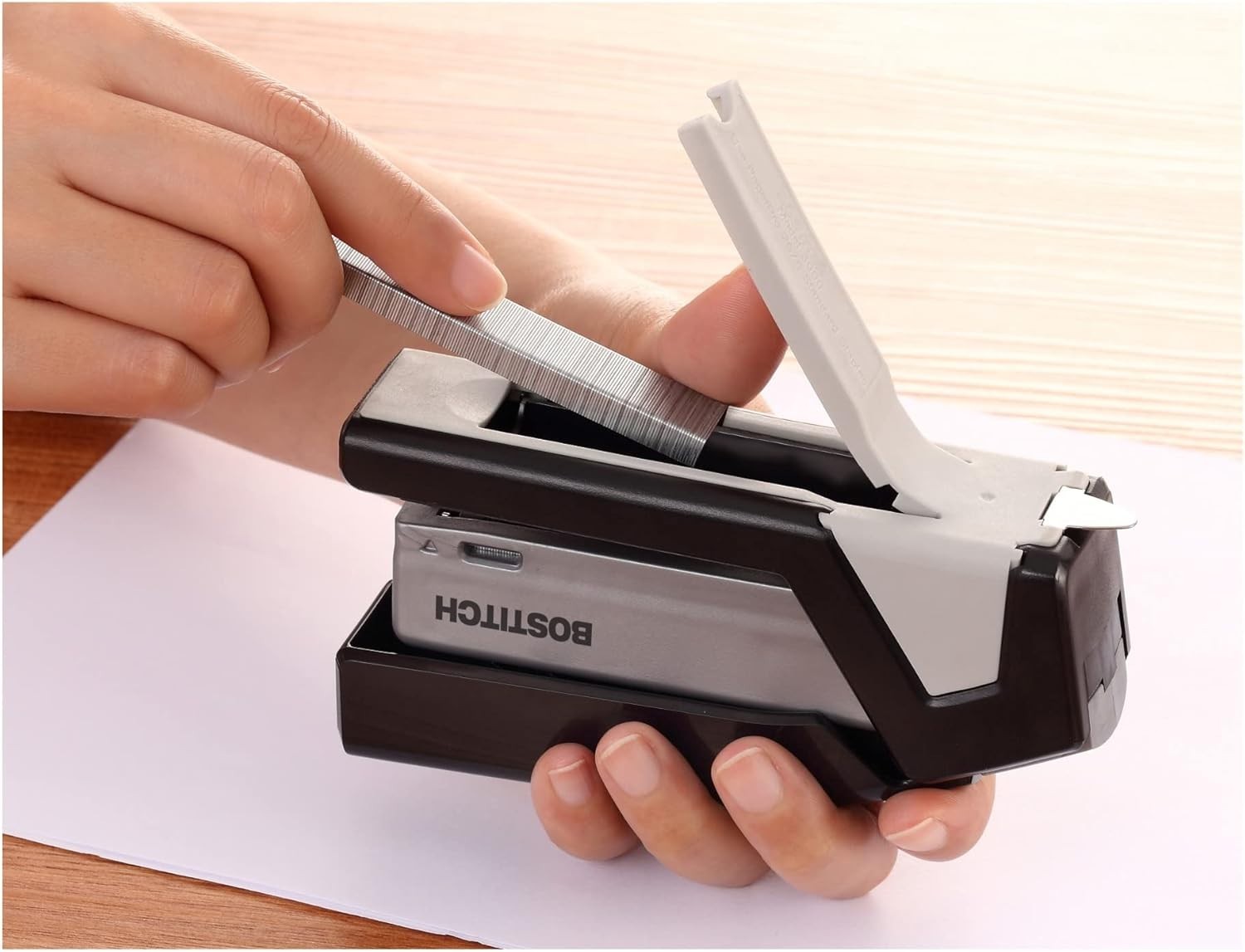 Bostitch inPower Eco Recycled Full Strip Stapler One Finger 25 Sheet Gray Desk