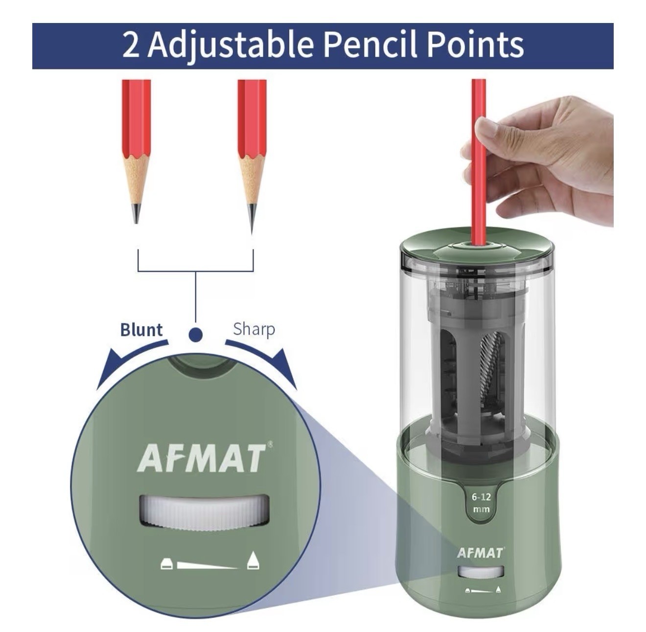 AFMAT Electric Pencil Sharpener, Auto Stop, Super Sharp & Fast, Electric Pencil