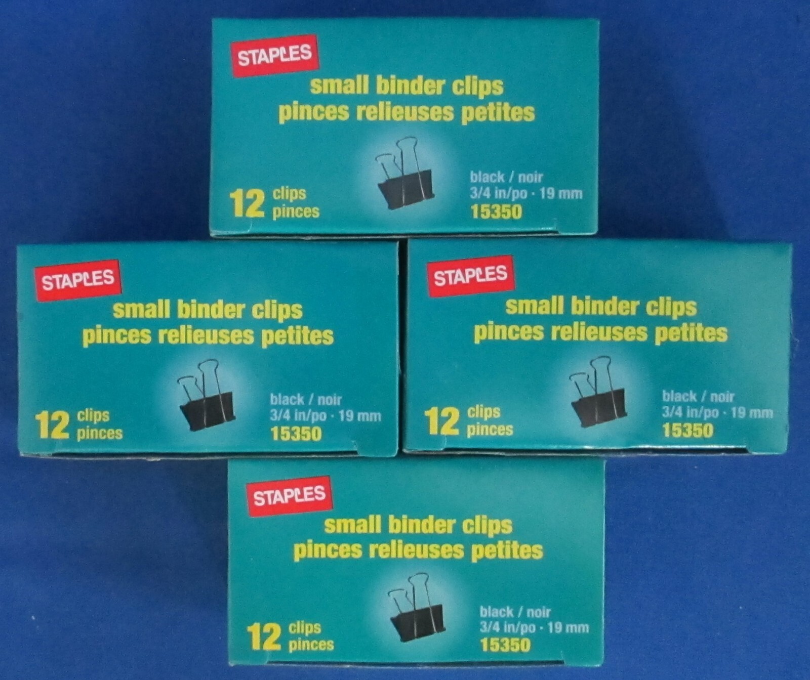 4 – Staples Small Binder Clips 15350 – 12/Box – 4 Boxes 3/4″ 19mm Tempered Steel