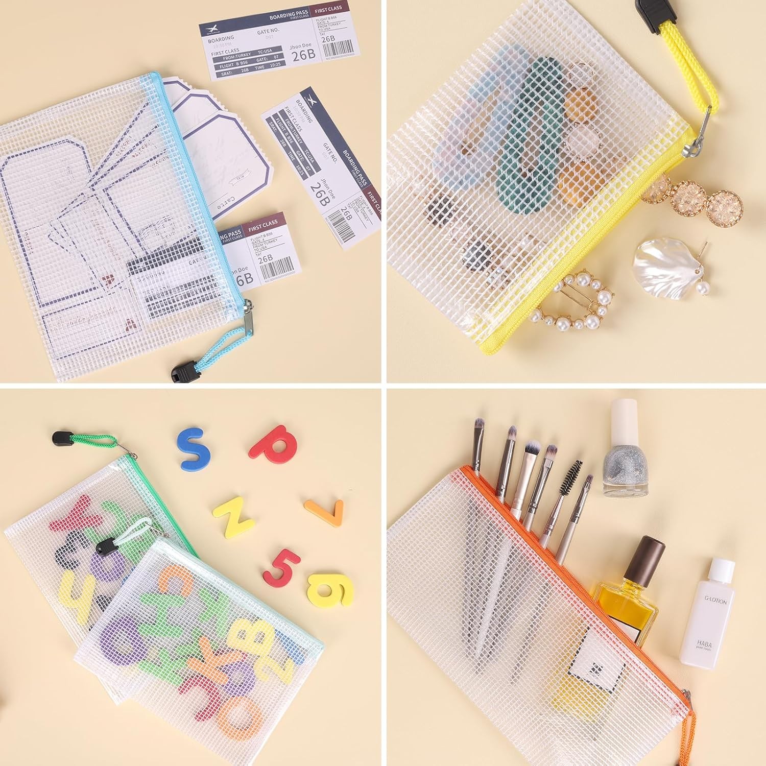 EOOUT 20pcs Mesh Zipper Pouch, Waterproof Zipper Bags, 8 Sizes Plastic Travel Po