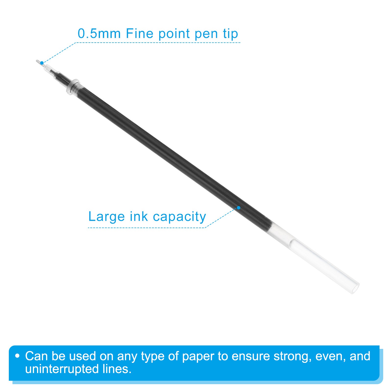 50Pcs 130mm Ballpoint Pen Refill 0.5mm Needle Tip Black Gel Ink Pen Refill