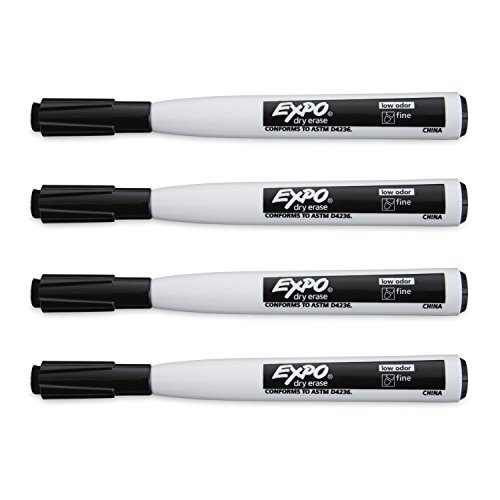 Expo Magnetic Dry Erase Markers with Eraser, Fine Tip, Black, 4 Count