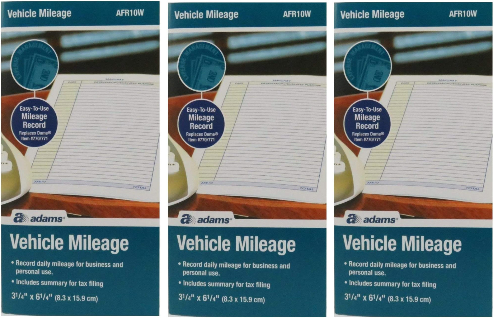 3 Adams AFR10W Vehicle Mileage Journals/Logs, FAST FREE SHIPPING! US SELLER!