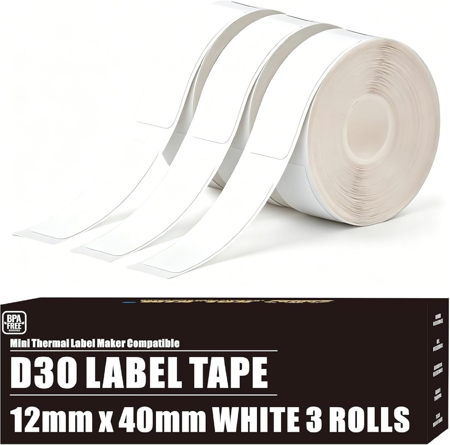 D30 Label Tape, 540 Labels 12x40mm White Thermal Label Paper for Phomemo D30 …