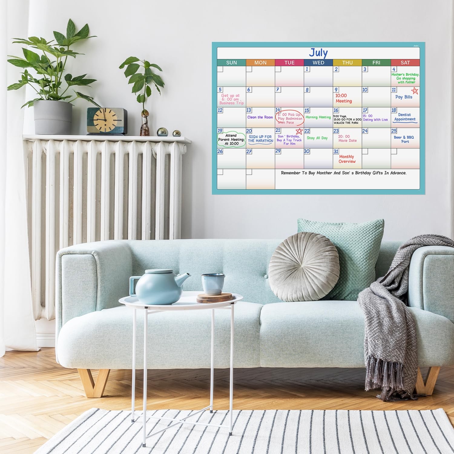 Dry Erase Calendar for Wall – Undated 1 Month Multicolored