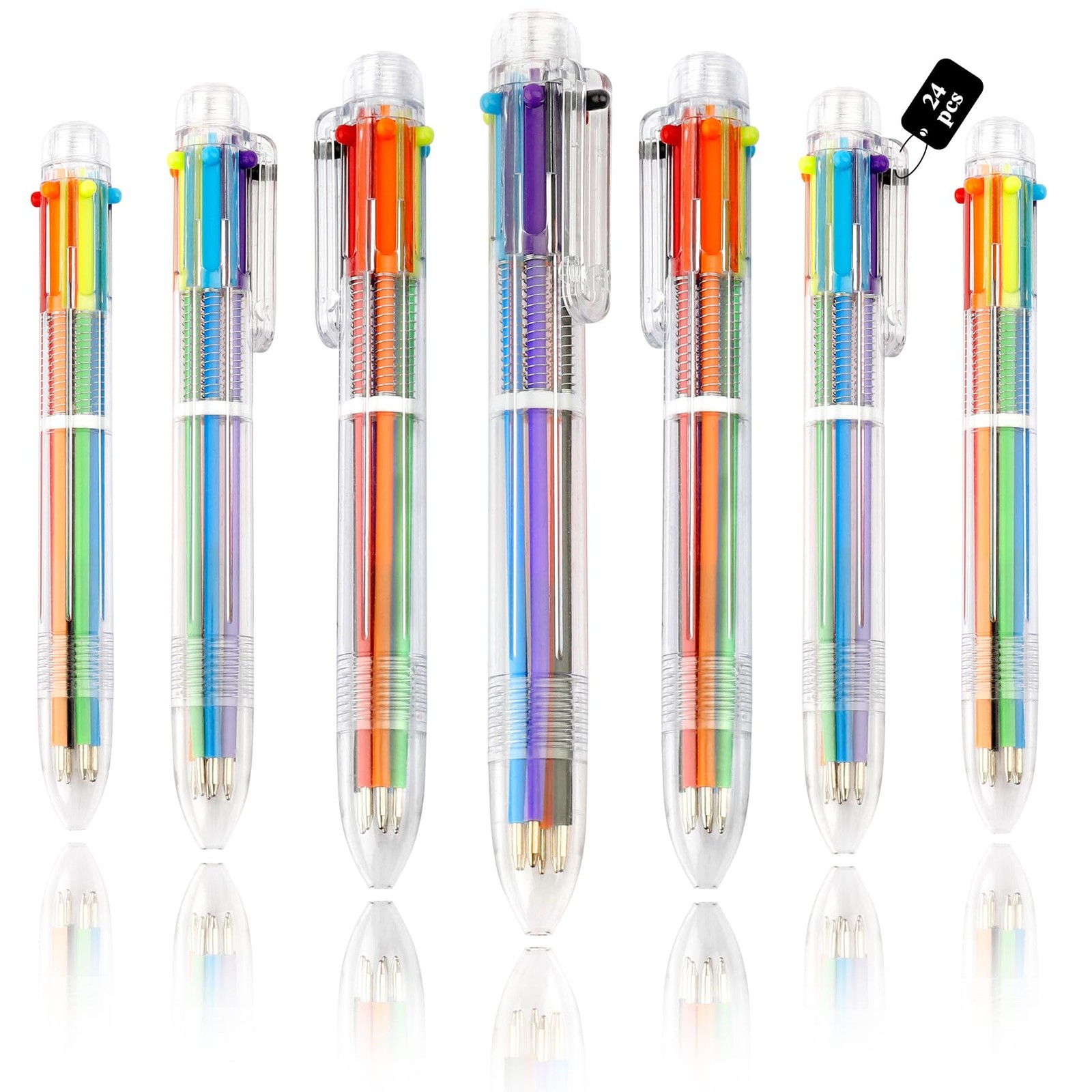 24 Pack Multicolor Pen 0.5mm 6-in-1 Ballpoint Retractable Colored Pens for Sc…