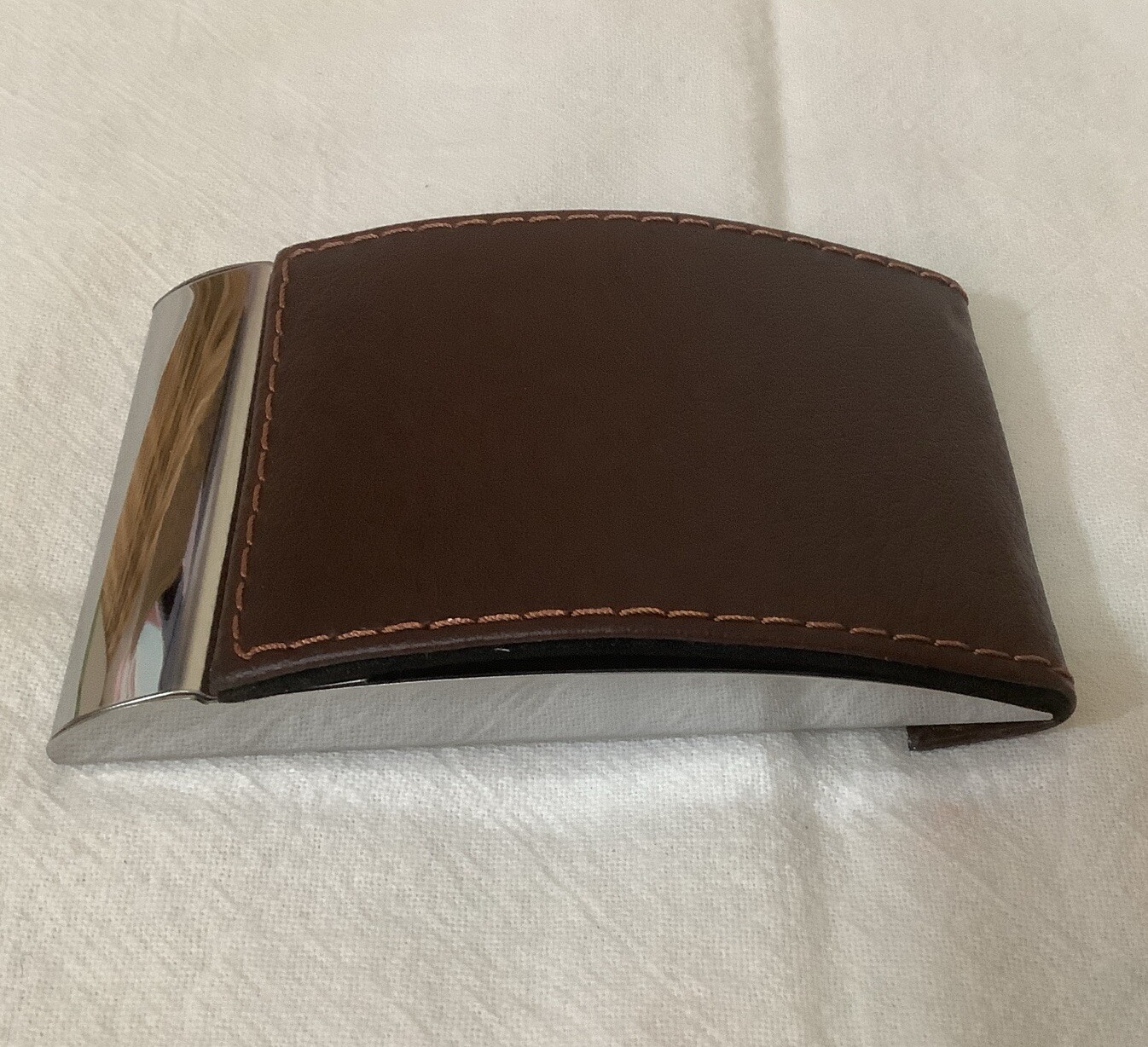 New Business Card Holder Brown Faux Leather
