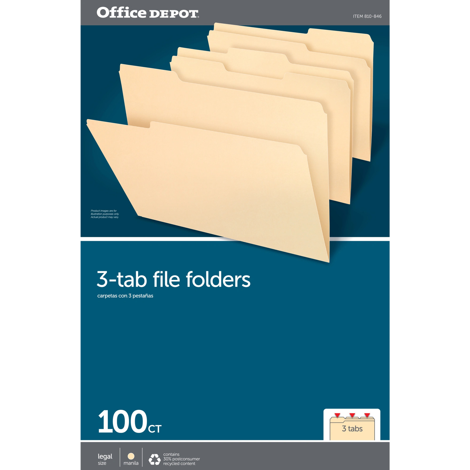 Office Depot Brand File Folders, 1/3 Cut, Legal Size, Manila, 100-Pk