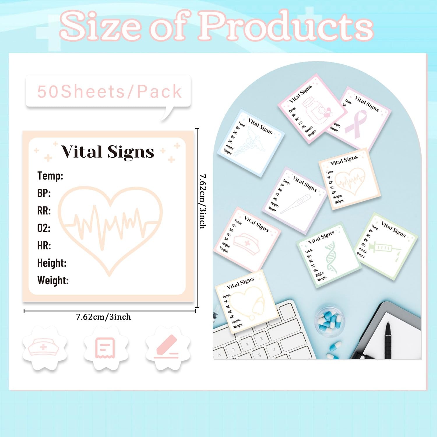 Vital Signs Sticky Notes Gifts, 9 Pack Vitals Notepad 3×3 Inch, Nurse Daily M…
