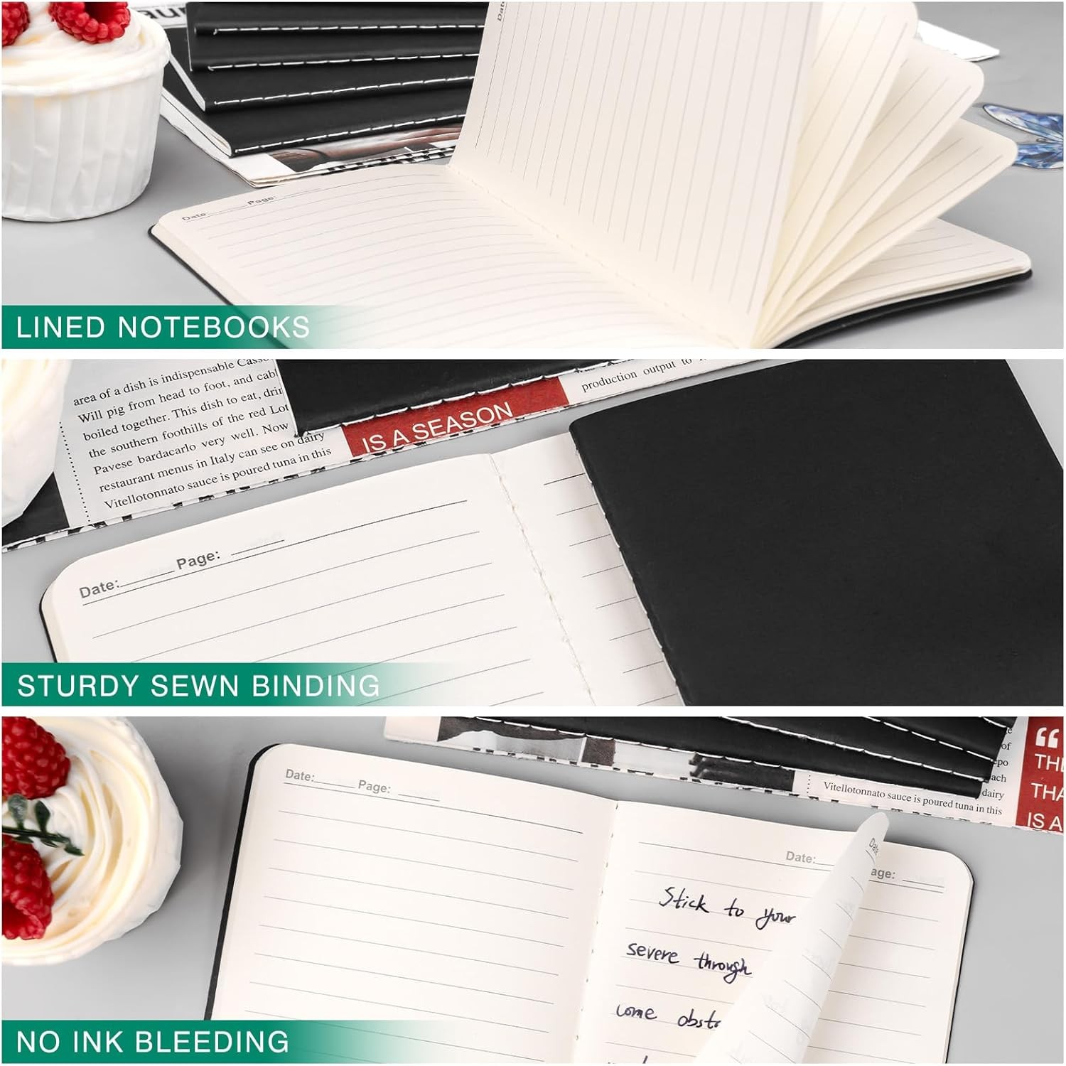Mini Pocket Notebooks 12 Pack 3.5×5.5in Lined Small Journals 60Pages Black Cover