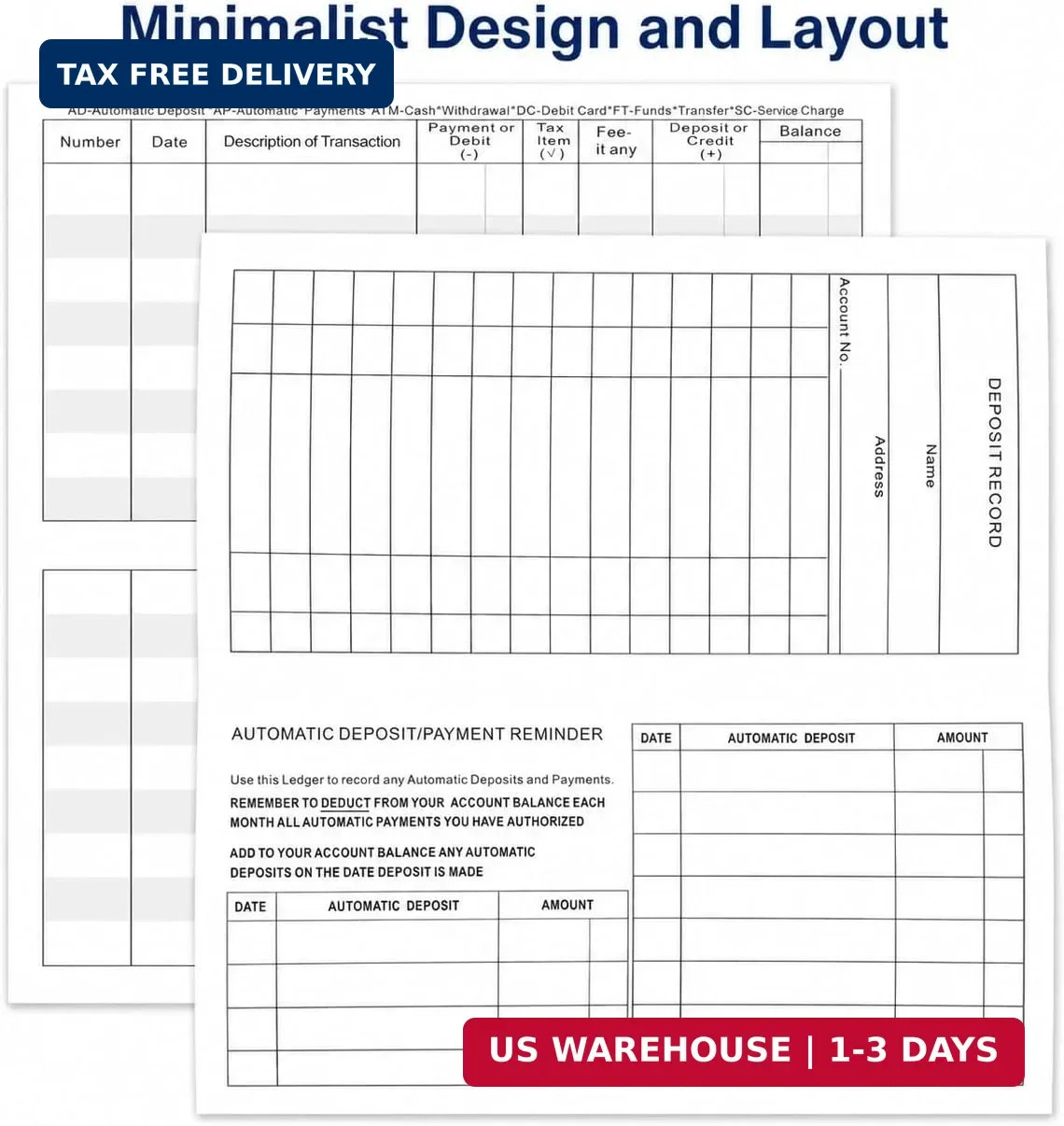 12 Pcs Checkbook Register, 6″ x 3″ Easy to Read Black & White Check Registers