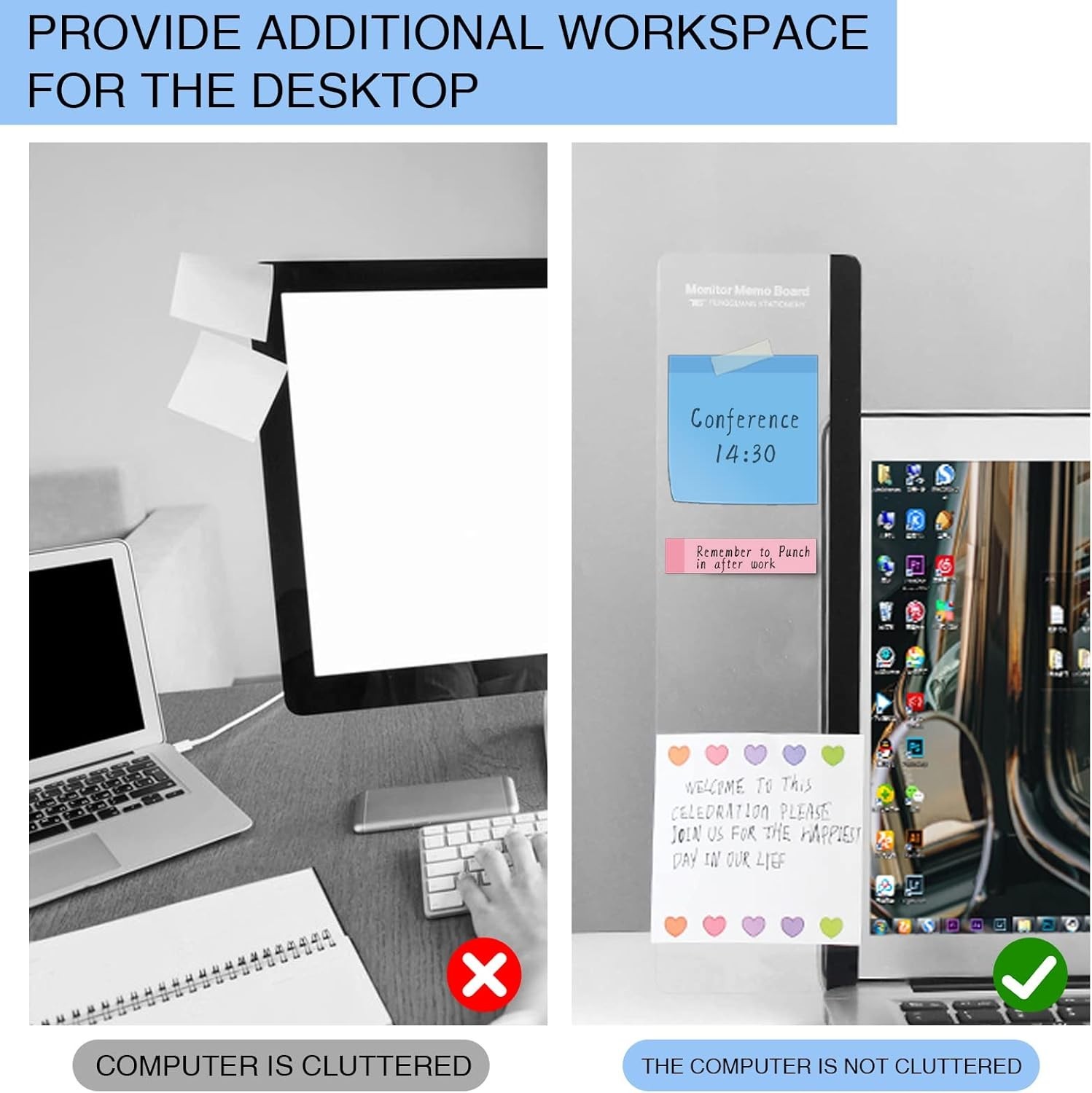 Office Desk Accessories 2pcs Multifunction Computer Monitor Memo Board – Tran…