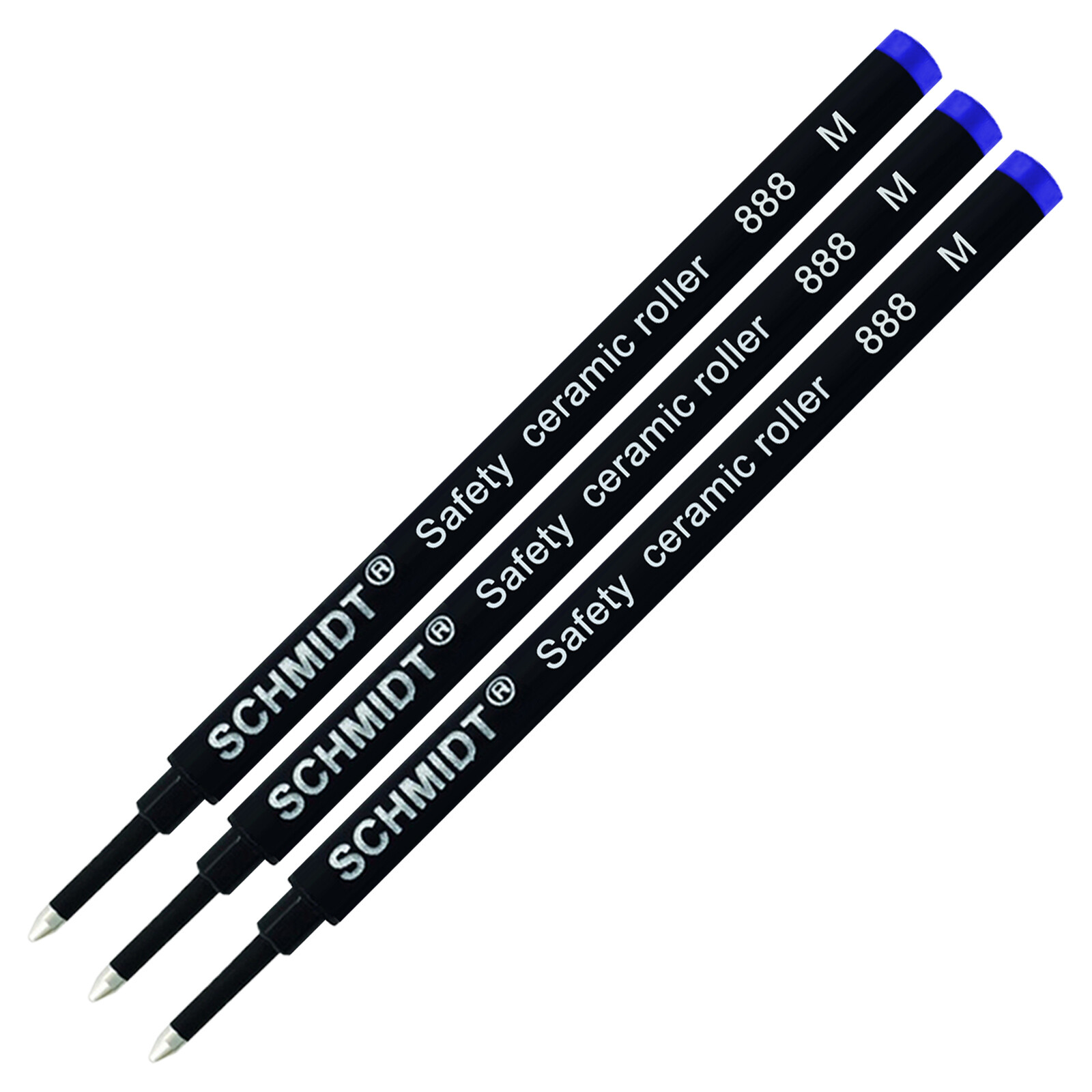 3X-Schmidt 888 M Safety Ceramic Tip Plastic Tube Rollerball Refills, Blue Medium