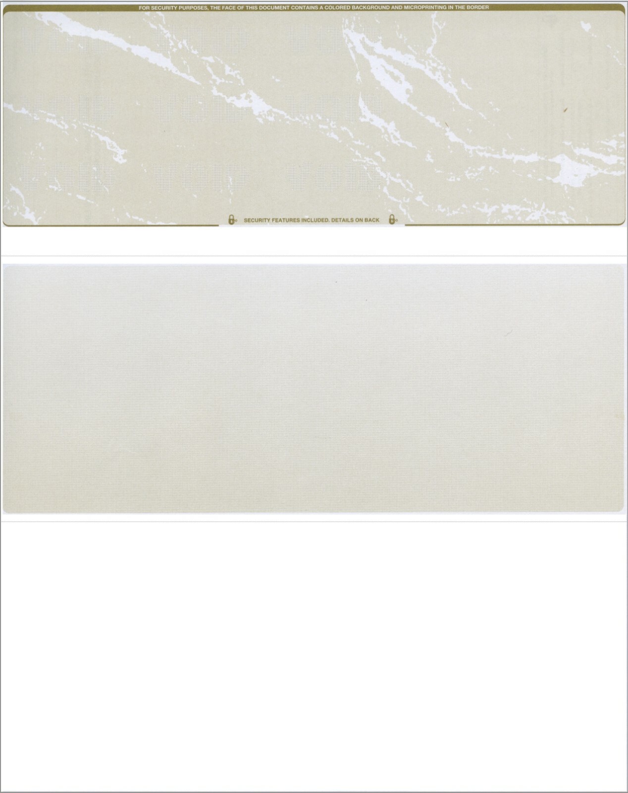 25 Blank Check Stock Paper – QuickBooks Checks – Check on Top – Gold Marble