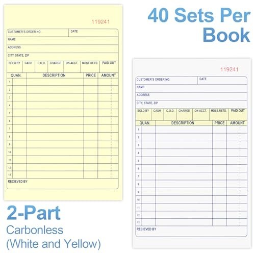 4 Pack Receipt Book, 4.17inx7.2in Receipt Book with Carbon Copies, 2-Part …