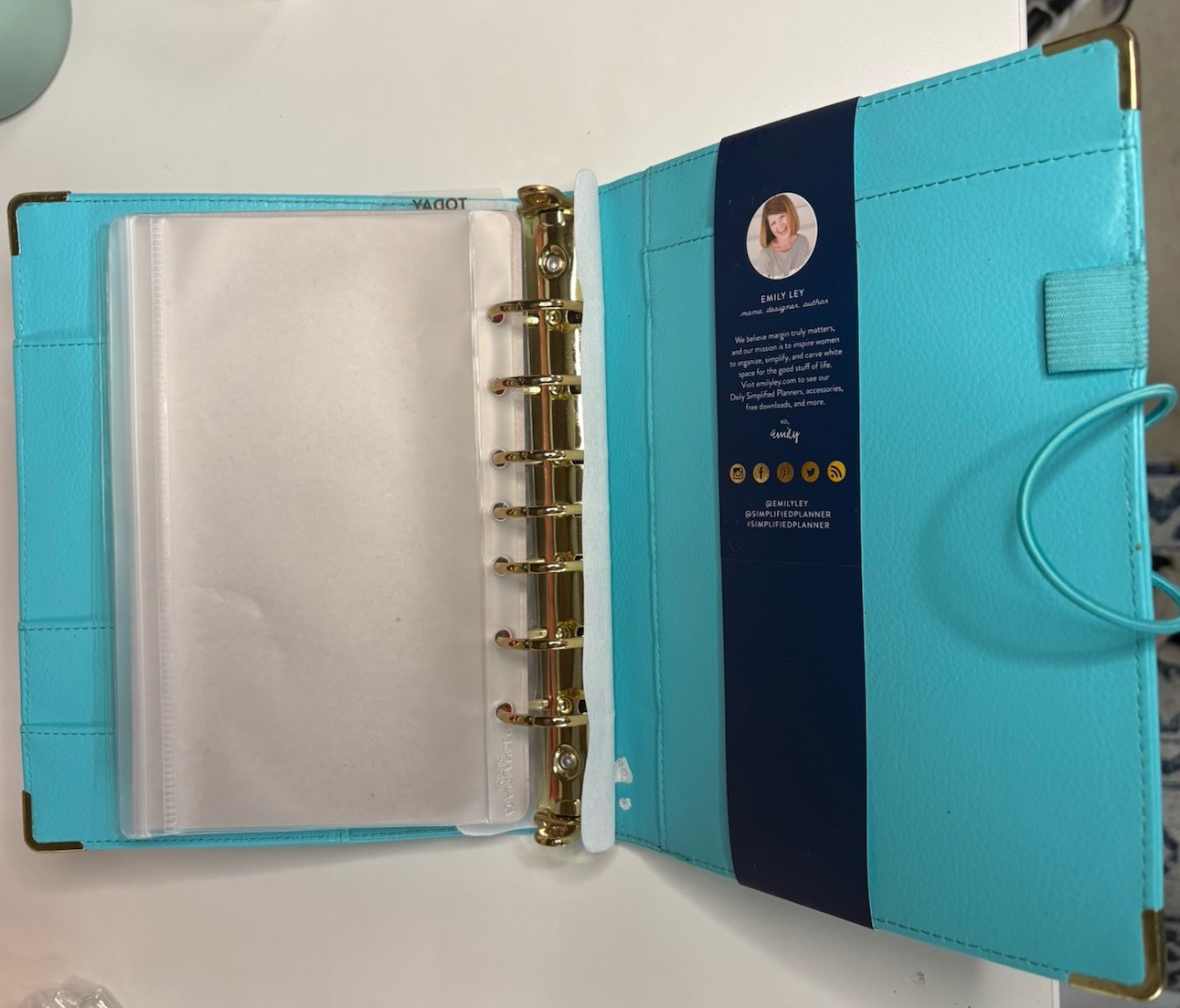 Emily Ley Simplified Planner Organizer Binder Teal Blue Gold 6-Ring NWT