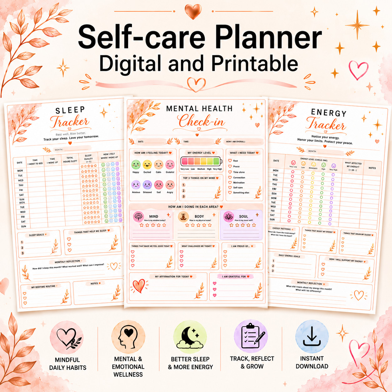 Digital | Self – care Planner, Printable, iPad Planner Digital Journal Pdf