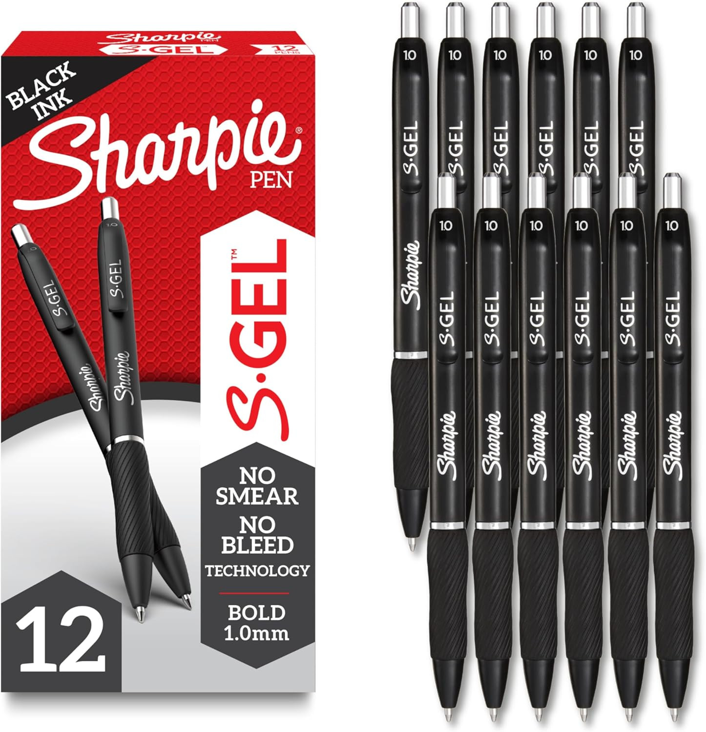 S-Gel Pens, Bold Point (1.0Mm), Black Gel Ink, 12 Count – Writing, Journaling, N