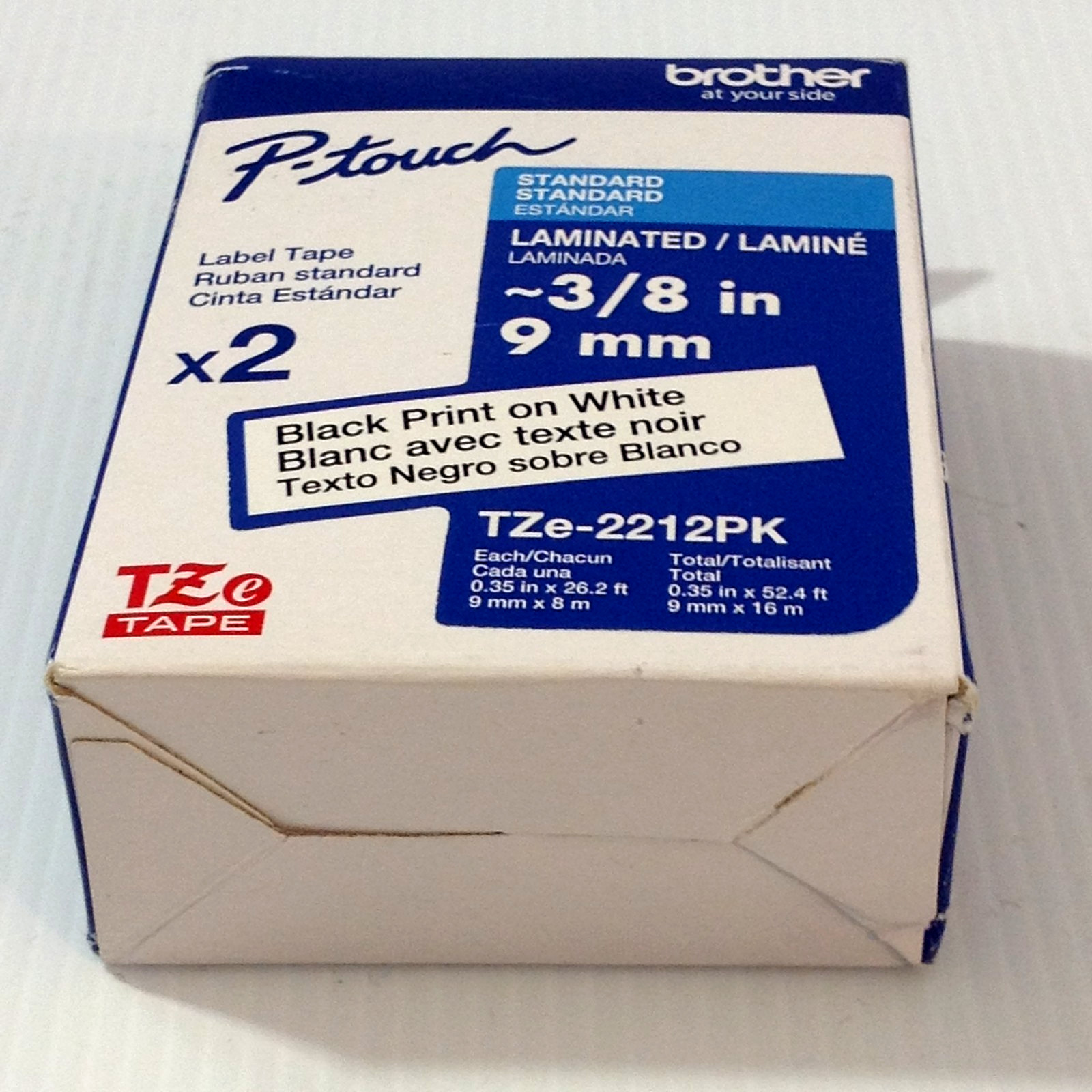 Brother P-Touch TZe-2212PK BLACK on WHITE Tape 3/8″ X 26.2′ 2-Pack PTouch NEW