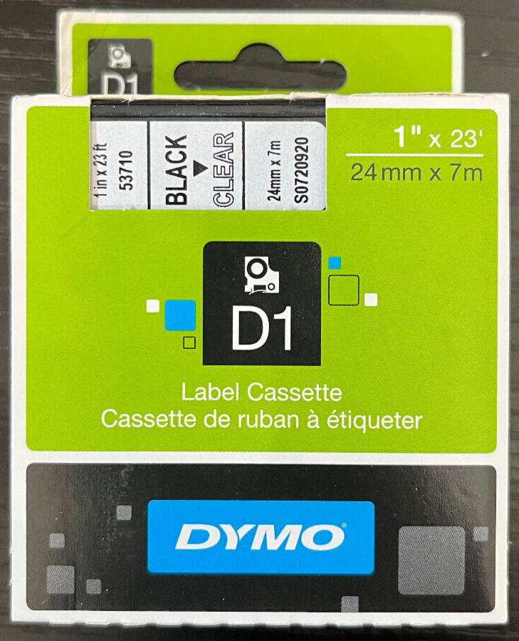 Dymo D1 Label Cassette (53710) 5 PACK -Black on Clear Teape – FAST FREE SHIPPING