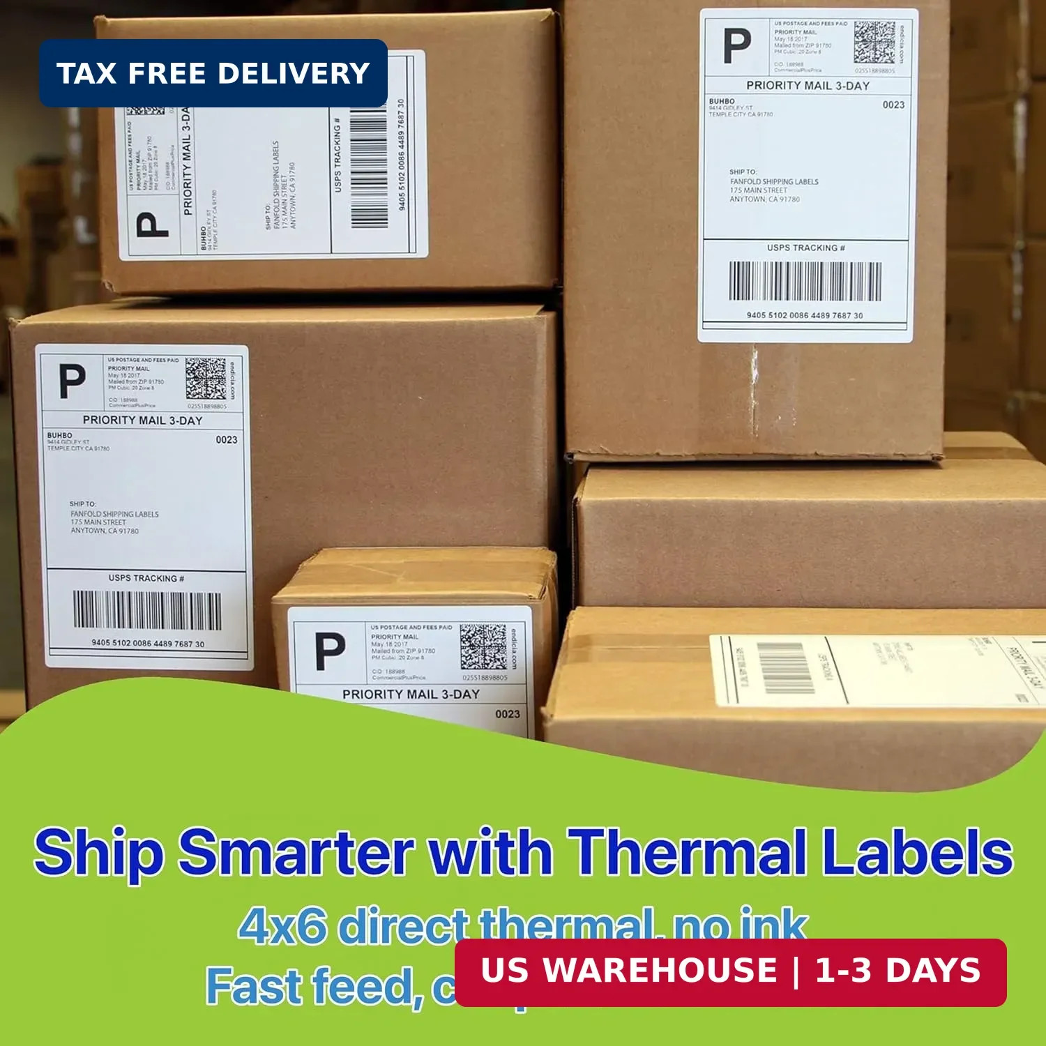 Fanfold [4 x 6 inch] x [1000 Labels] Thermal Stack Direct White Strong Adhesive