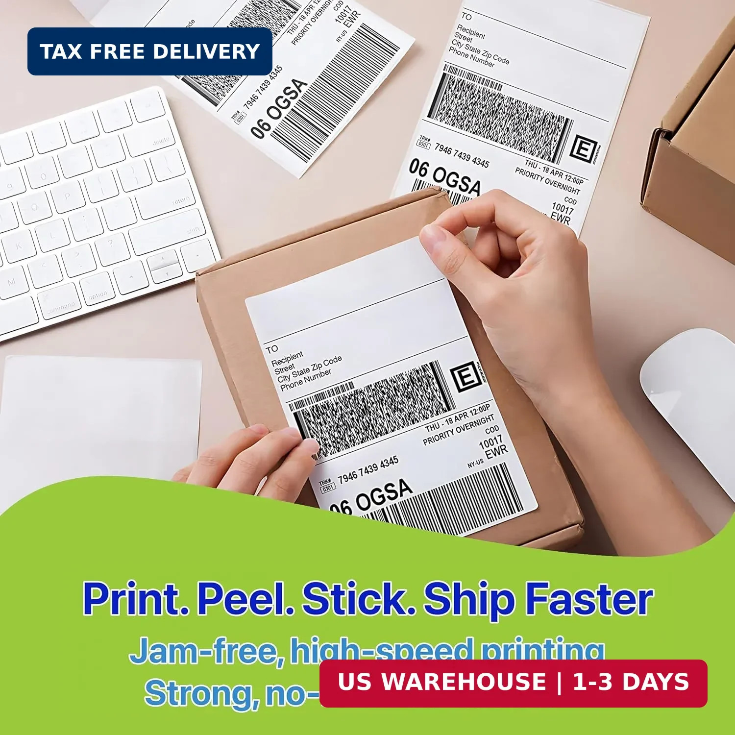 Fanfold [4 x 6 inch] x [1000 Labels] Thermal Stack Direct White Strong Adhesive