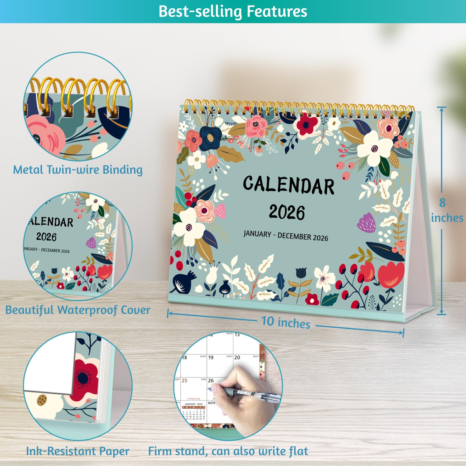 Desk Calendar 2026 – Standing Flip Desktop 2026, 12 Months(January…