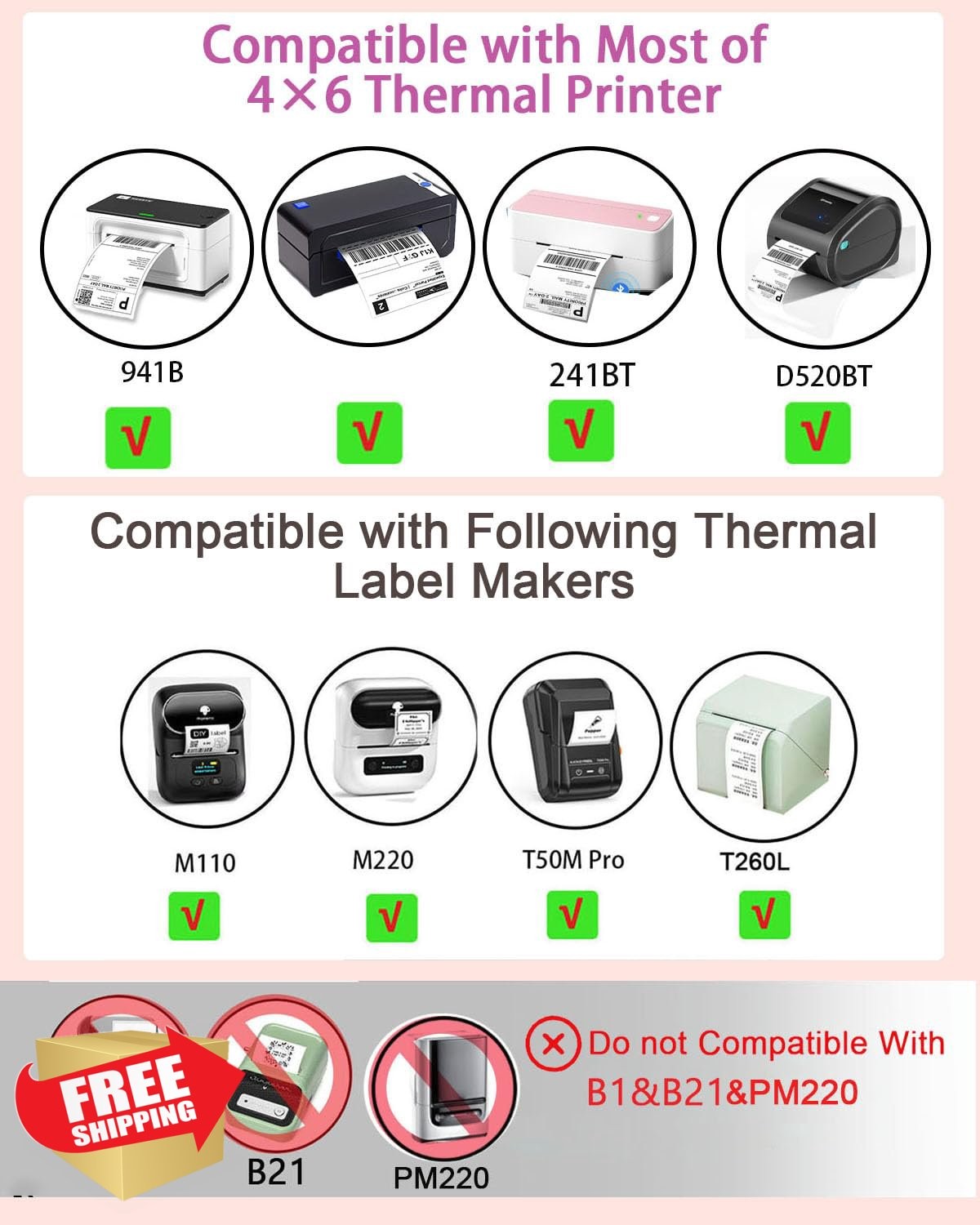 Thermal Labels 1.57×1.18in for T50M Pro M110 Shipping Gradient Pink